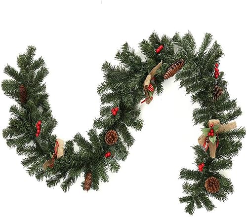 Miniatura 6 de Guirnalda LED de Navidad preiluminada de 6 pies5.9 ft, corona artificial con conos de pino de bayas rojas, guirnaldas de Navidad adecuadas para
