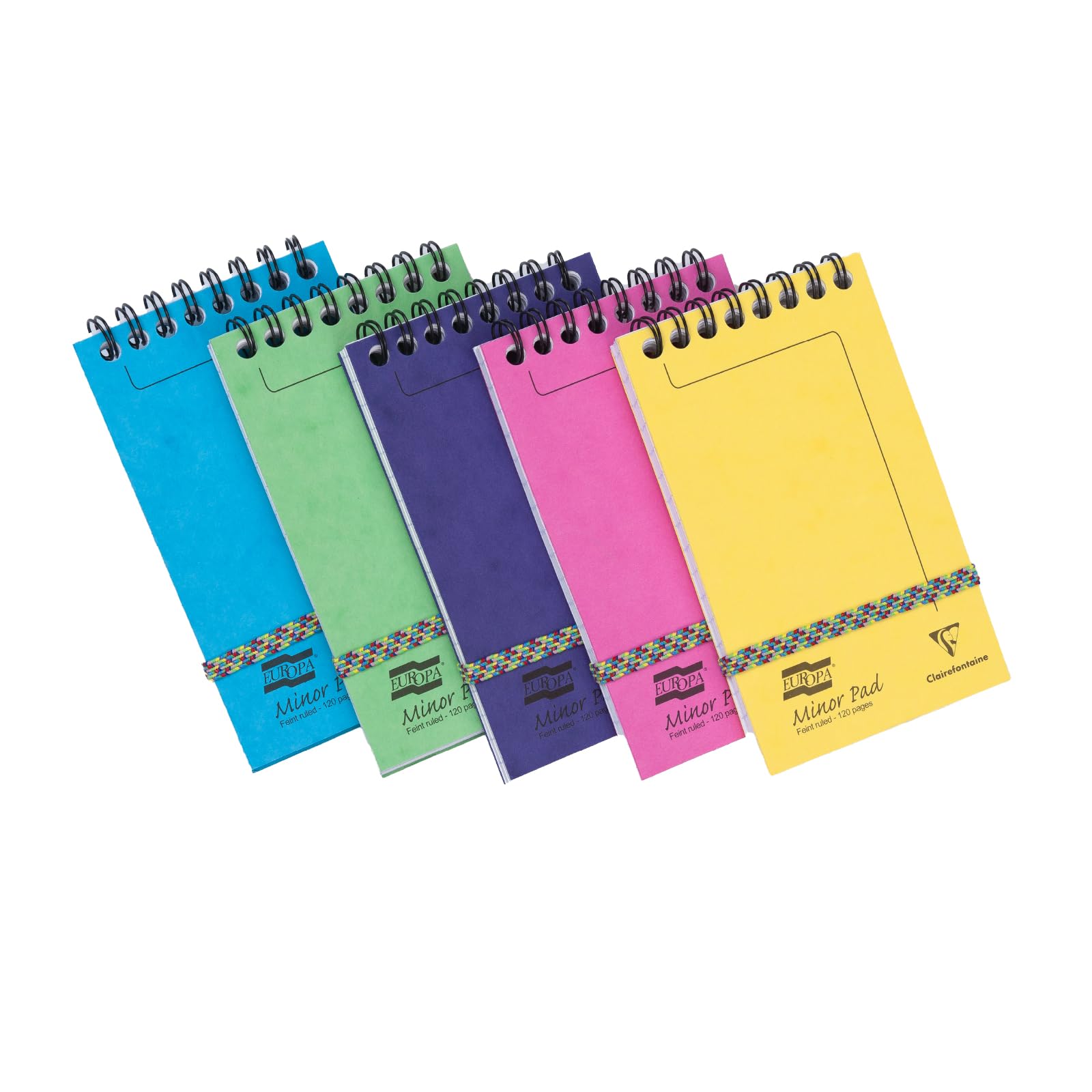 Clairefontaine 3151Z - Packung mit 20 Notizblöcken, mit Spiralbindung Minor Pad Europa 60 Blatt mikroperforiert 7,6x12,2 cm 90g liniert, Gummizugverschluss, sortierte Farben, 1 Pack
