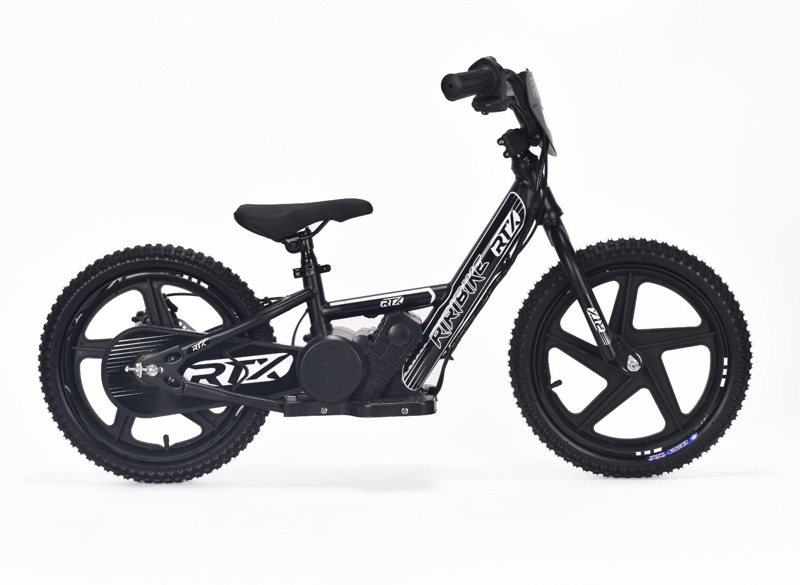 Bicicleta eléctrica para niños RIRIBIKE RTX6 24V (16"), Negro, Batería de Litio, Motor de 250W, Freno de Disco, Asiento de PU Blando Ajustable