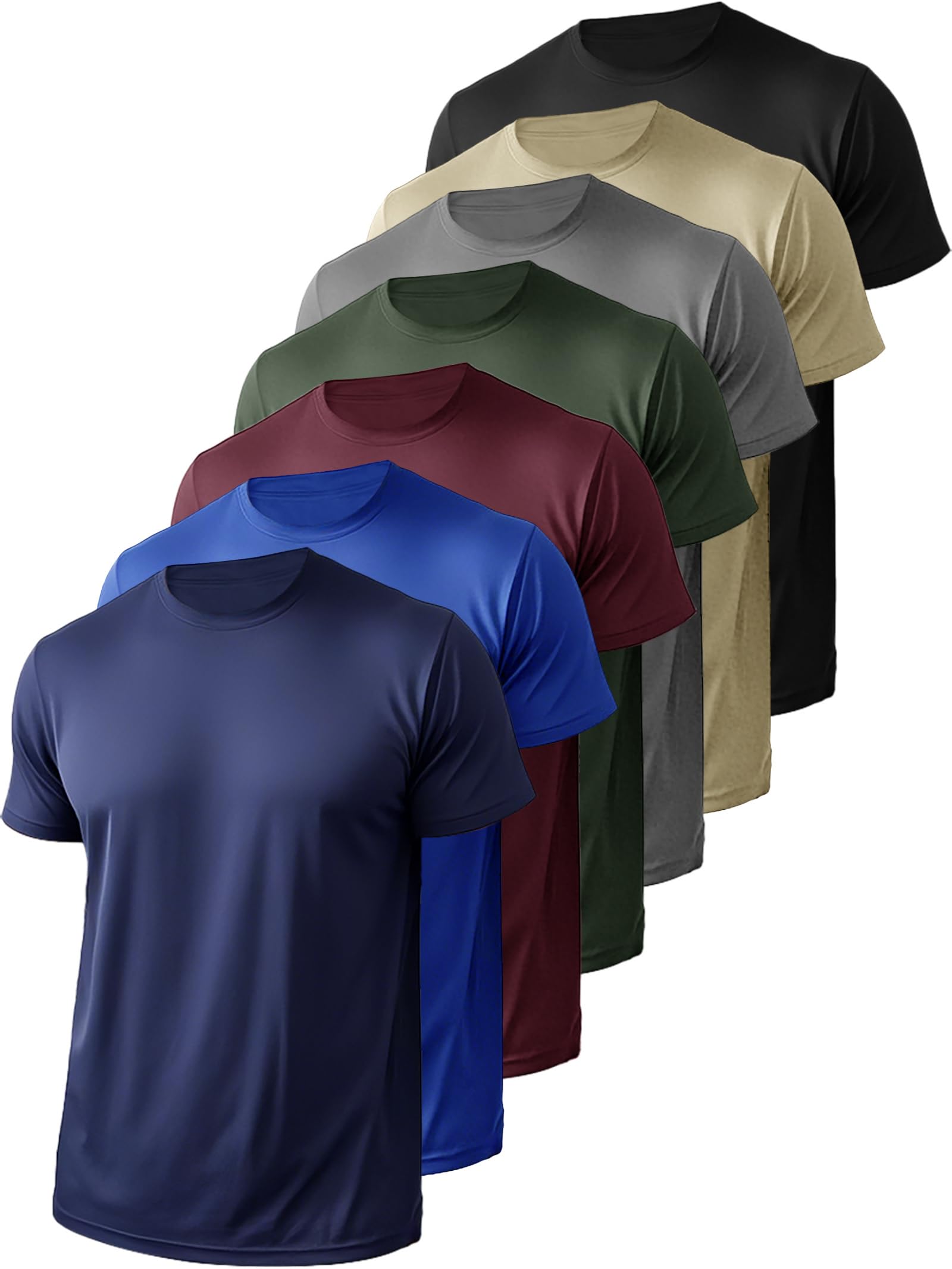 7 Pack Men’s Short Sleeve Shirts Quick Dry Crew Neck T Shirts Athletic Running Gym Workout Tee Tops