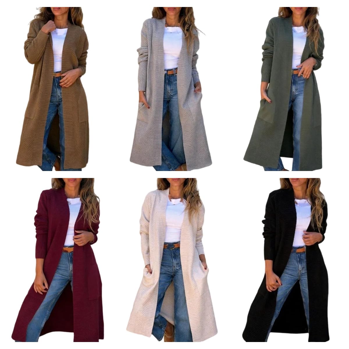 Pull Cardigan, Gilet Long En Maille Pour Femme, Manches Longues, Ouverture Sur Le Devant, Poches, Épaules Tombantes, Coupe Oversize, Vêtement D'Extérieur Confortable À Superposer Pour L'Automne E