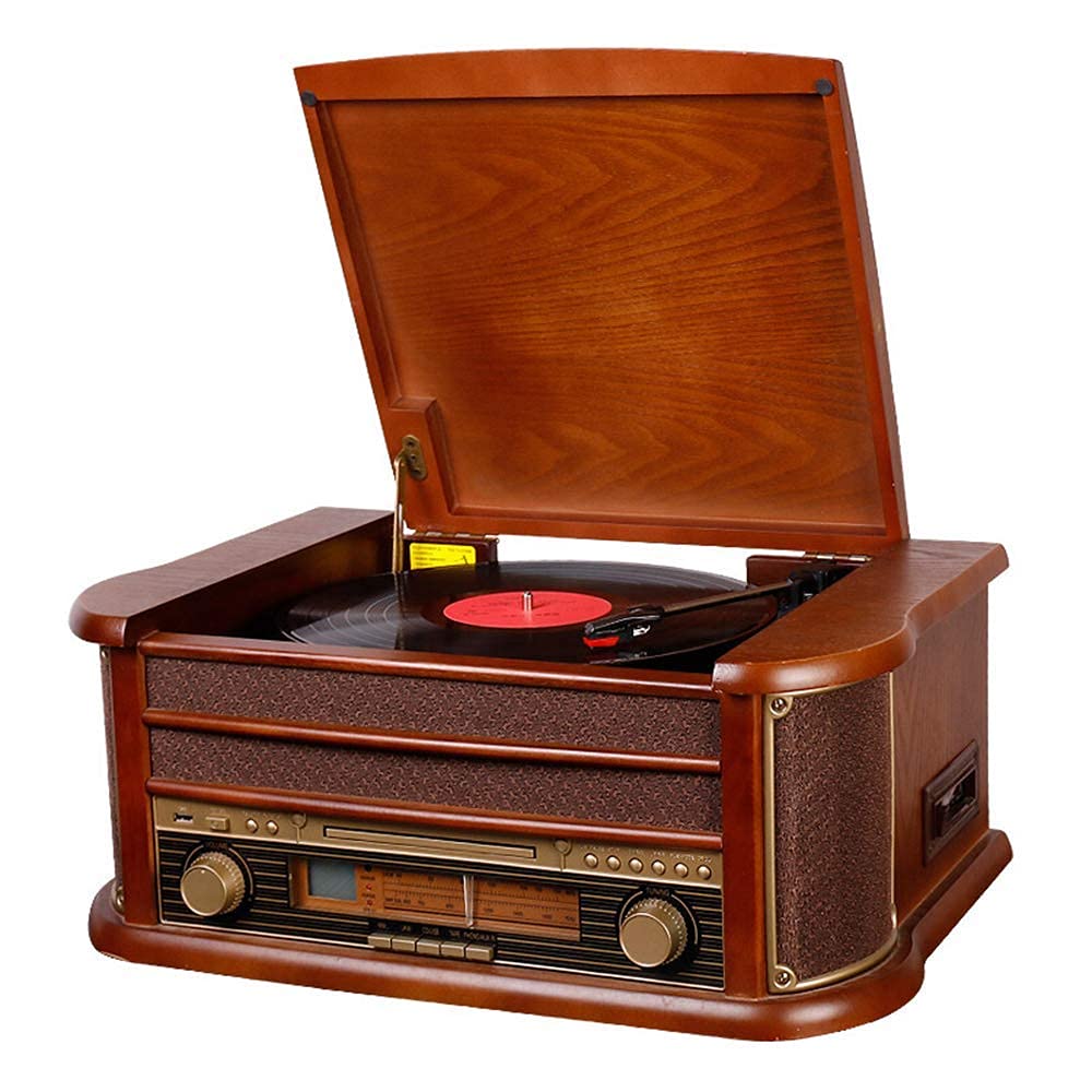 Player de Registro Turntable con Altavoces - Registros de Cassette de Radio Bluetooth/FM/CD Cassette/Vinyl LP Records/SD Card Reader/U Recorder de reproducción de Disco U kxtmm