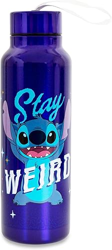 Disney Lilo & Stitch "Stay Weird" - Botella de agua de acero inoxidable de 27 onzas, jarra deportiva de plástico sin BPA con tapa superior de rosca