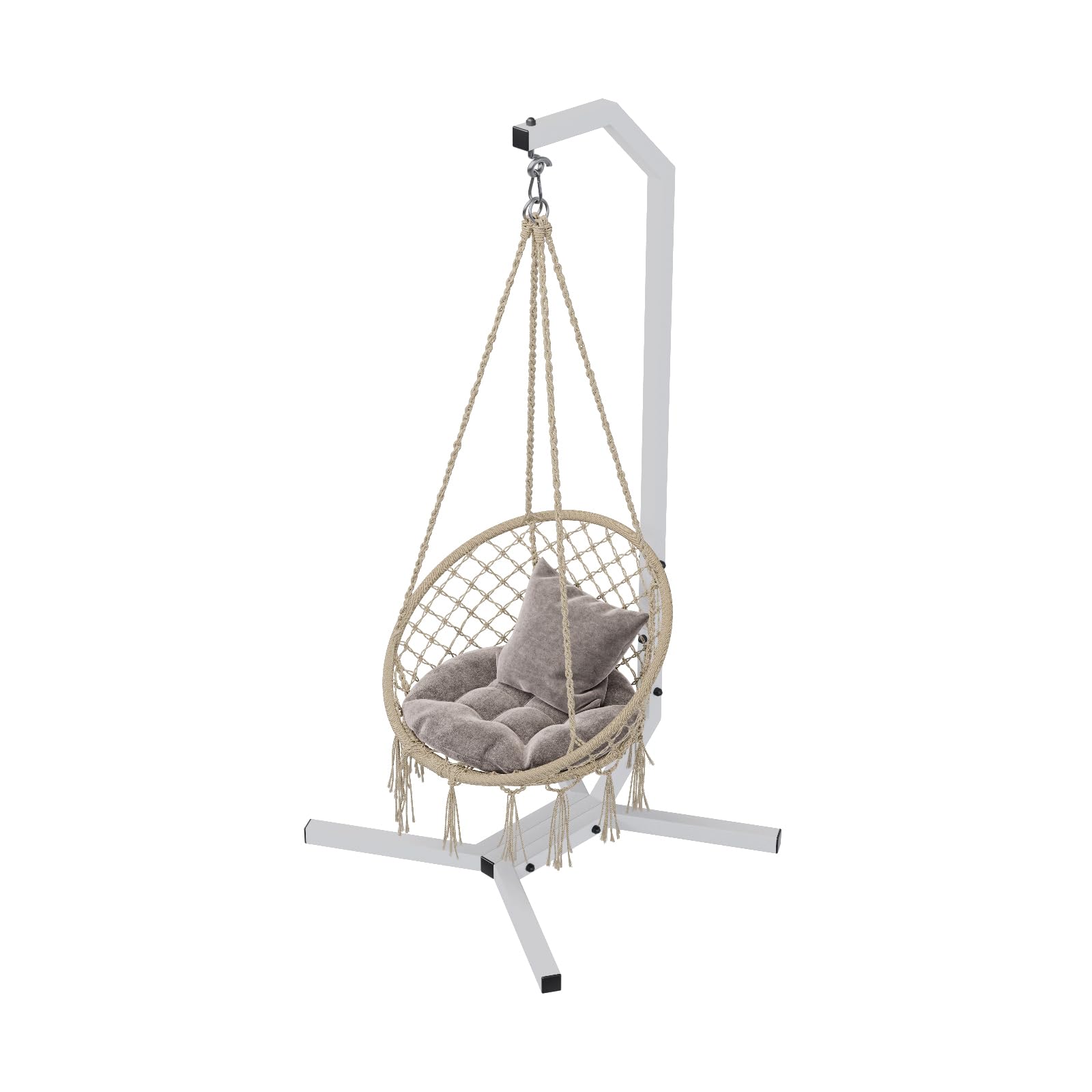 QLS Hängesessel Gestell 203 cm aus Stahl mit Haken bis 100 kg Weiß | Robuste Stahlkonstruktion mit wetterfester Pulverbeschichtung, geeignet für Garten, Balkon, Terrasse und Innenbereich