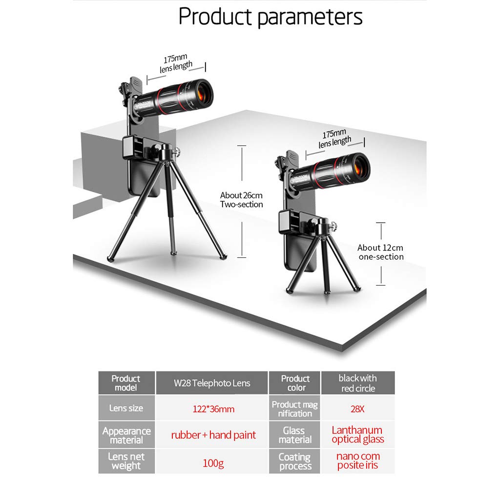 Teleskop monokularowy z 28-krotnym zoomem HD + statyw + klips do uniwersalnego telefonu komórkowego