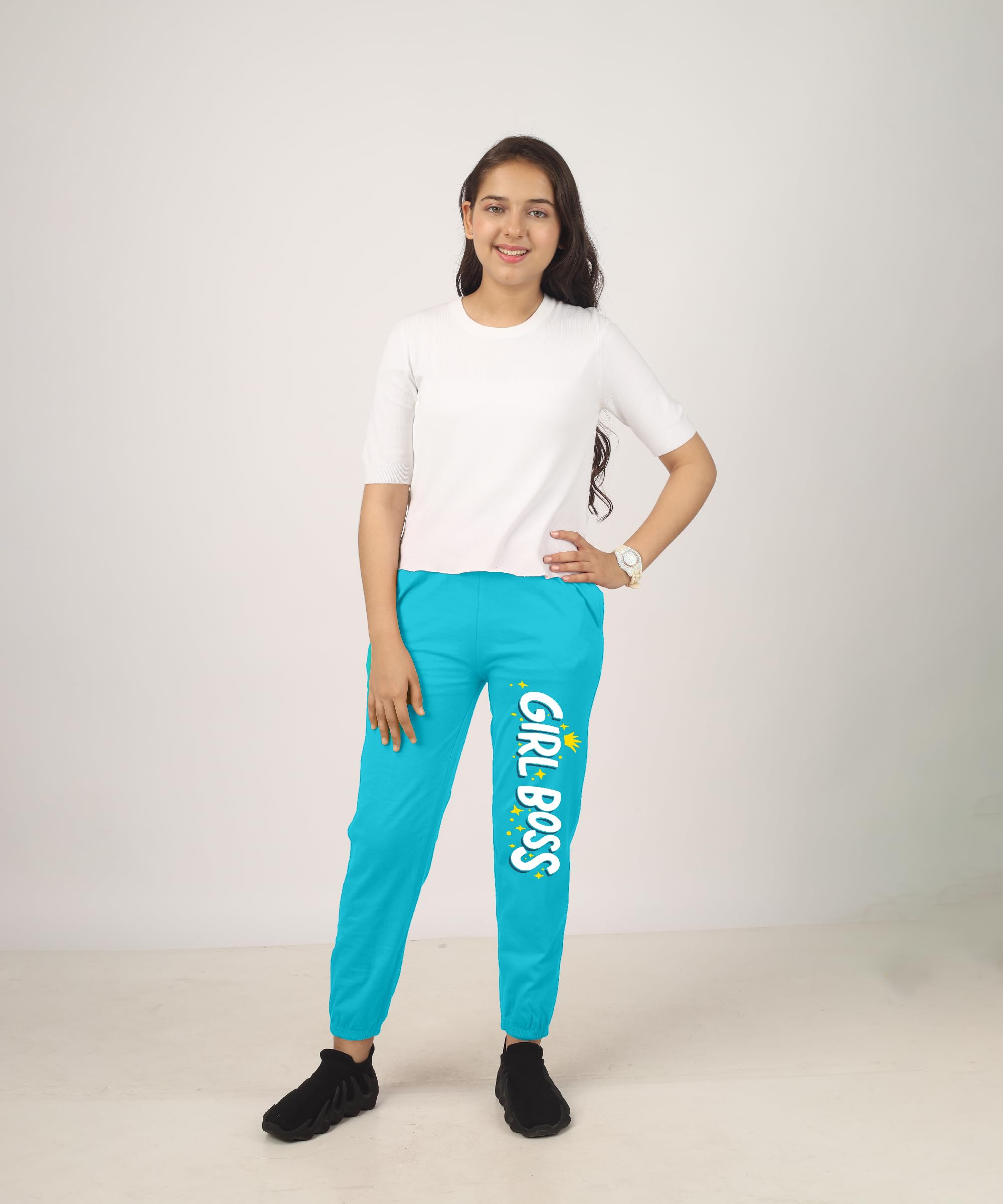 KYDA KIDS® Trainingshose für Mädchen, 100 % reine Baumwolle, bedruckt, lockere Passform, Premium-Sommer, Freizeitkleidung mit elastischem Bund, täglicher Komfort, 4 Stück