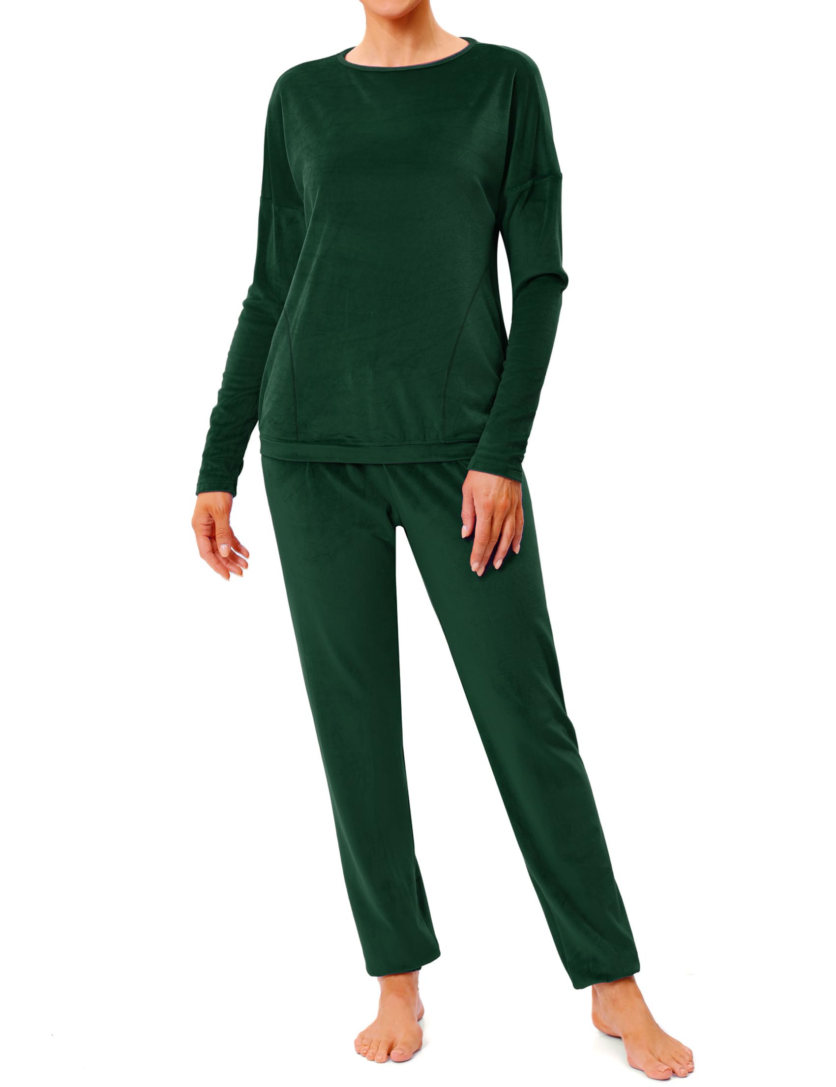Pyjama Velours Femme Hiver à Manches Longues Ensemble Survêtement Col Rond Chaud Confortable Vêtements de Nuit Maison Décontracté