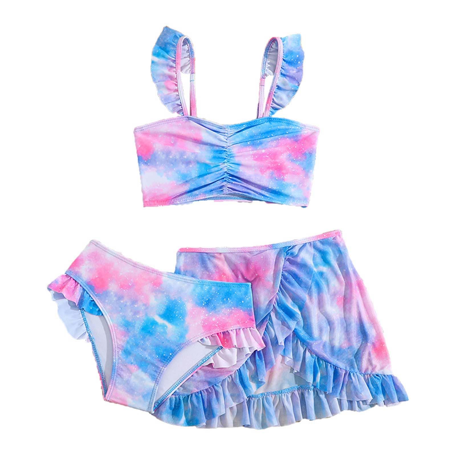 Cokbyavla Girls Swim Cover Up Skirt 3 Piece Set,Swimming Suit 3 Piece Size 14 Swimsuit Skirt Cute Pants for Teens Girls Bathing Suit Tops Swimsuit Girls Swimming Bikinis(26Blue,4-5 Years)