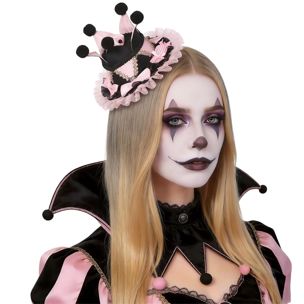 BPURB Women Circus Clown Jester Hat Lolita Crown Mini Top Hat Halloween Costume Headband Tiara for Carnival Cosplay Party — image 1