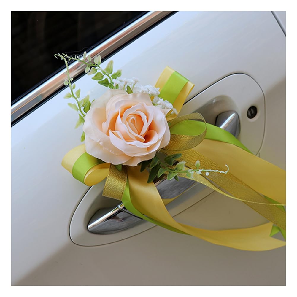 Rockreyoa 4 unidades de flores artificiales para coche, espejo retrovisor, decoración de flores, decoración para bodas, iglesia, decoración de coche, fiesta, regalo champán