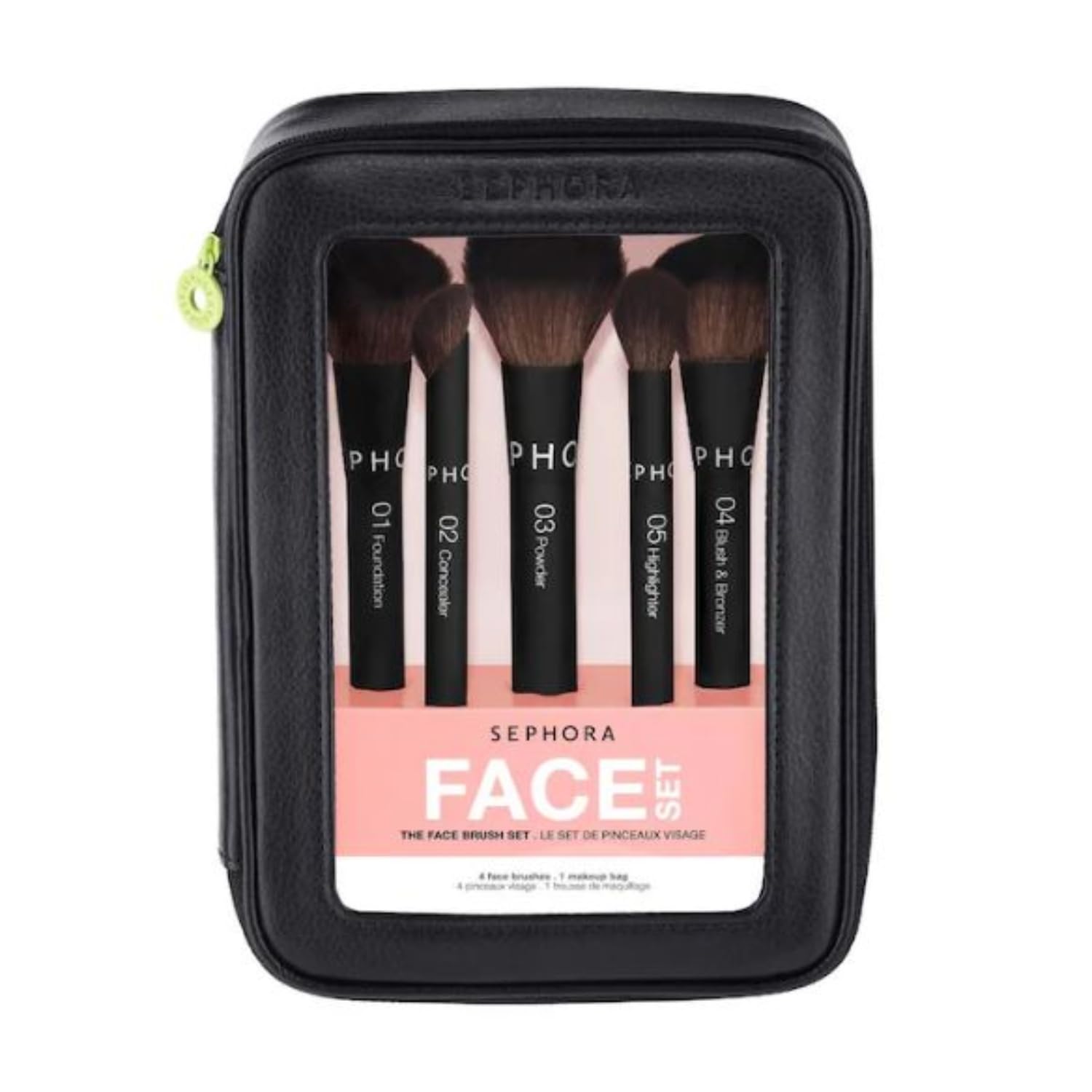 Sephora Set di pennelli per il viso, 5 pennelli da trucco e 1 borsa per il trucco