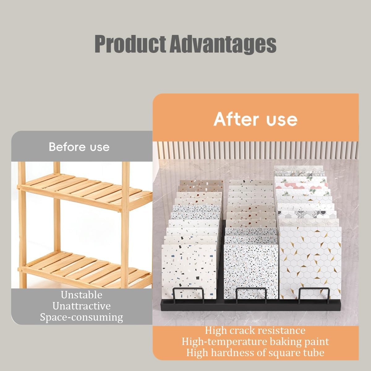 Small Tile Display Rack, Desktop Rack, Ceramic Sample Storage Organizer, for Trade Show, Showroom, Retail Store, Countertop, Marble, Floor Sample(Gold,19.7x13.8x1in)