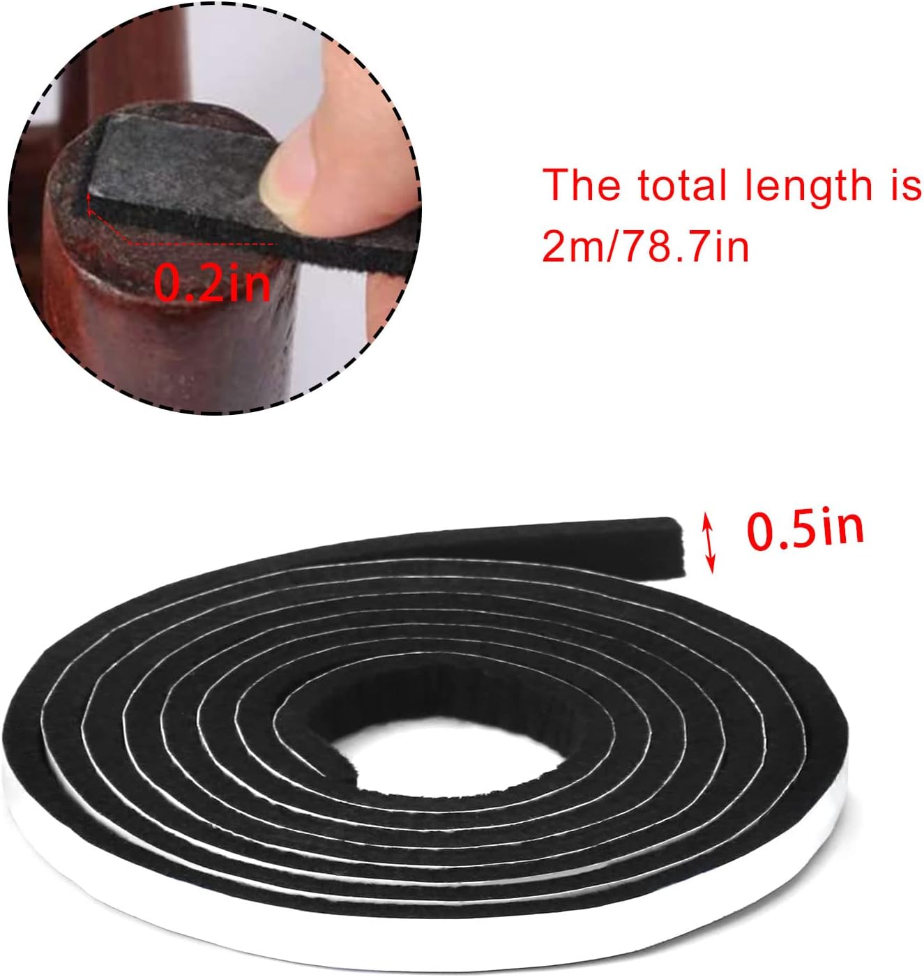 2 Metres Self-Adhesive Felt Tape, 5 mm Thick DIY Felt Strips,Black Felt Gliders Felt Strips Rolls, Furniture Felt Tape for Floor Protection