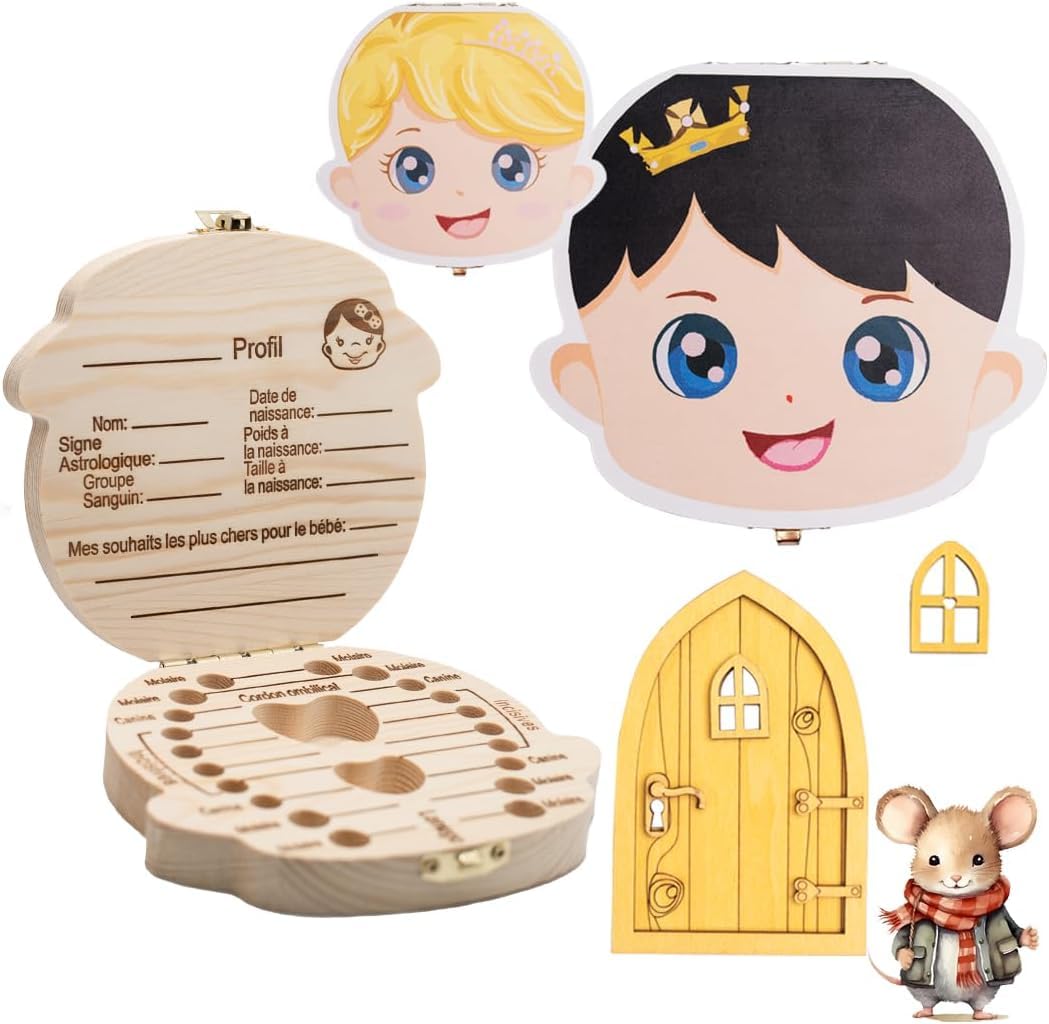 Pack Porte Souris et Boîte à Dents Bébé Garçon Fille. Boîte à Souvenirs pour Bébé. Cadeau Bebe. Cadeau Naissance. Bois Naturel. (Enfant).
