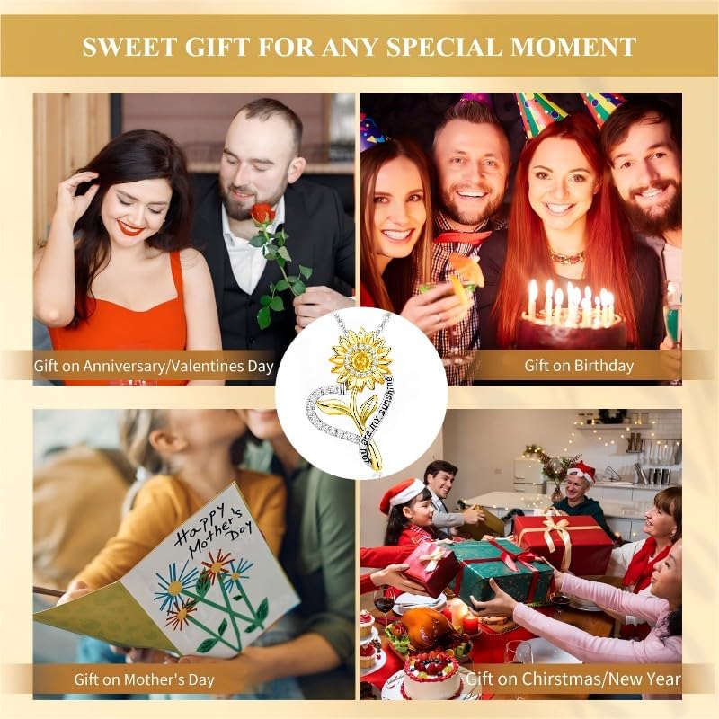 Anniversary Birthday Gifts for Women,Christmas Gifts for Women,Sunflower Necklace,18K Gold Plated You Are My Sunshine Necklace,Mothers Day Gifts for Wife,Girlfriend,Mom, Daughter,Sister - Image 7