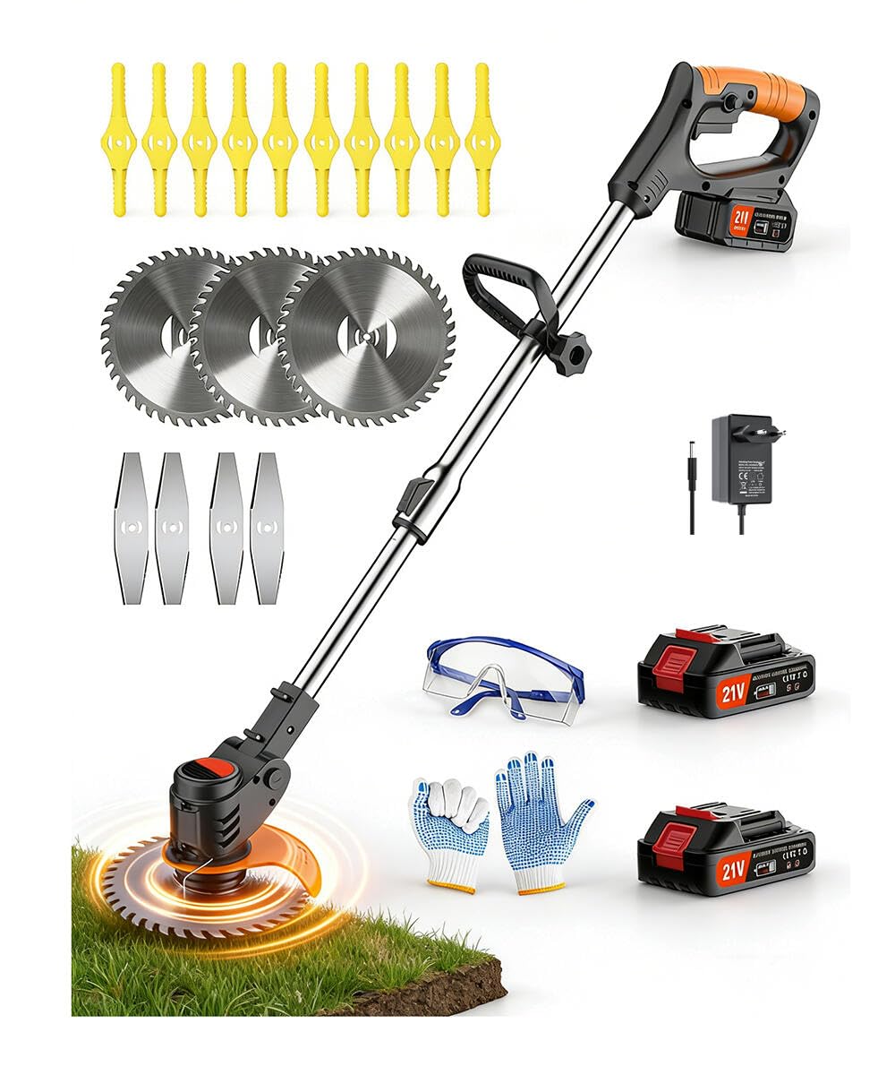 Rasentrimmer mit Akku 21V 2.0Ah mit 5.000 U/min und 550W Motor Motorsense mit 2 Akkus ist Ihr Perfekter Partner für die Garten und Rasenpflege