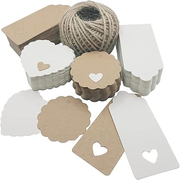 200 Pcs Kraft Paper Gift Tags, with 30 Meters Natural Jute Twine, for Blank Gift Labels DIY Arts Crafts, Christmas Wedding Thanksgiving etc.