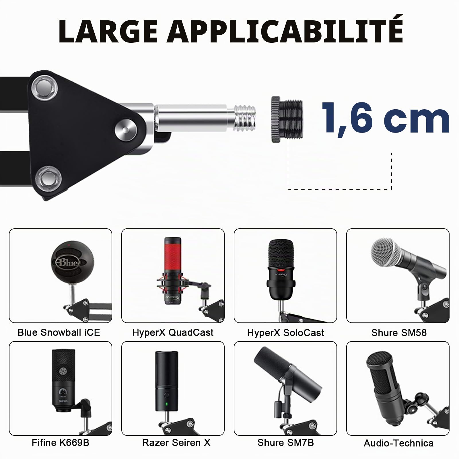 Bras Micro,Aokeo AK-35 Pied Micro réglable Support de Microphone pour HyperX QuadCast,SoloCast,Blue Yeti,Blue Snowball,Elgato Wave,Etc
