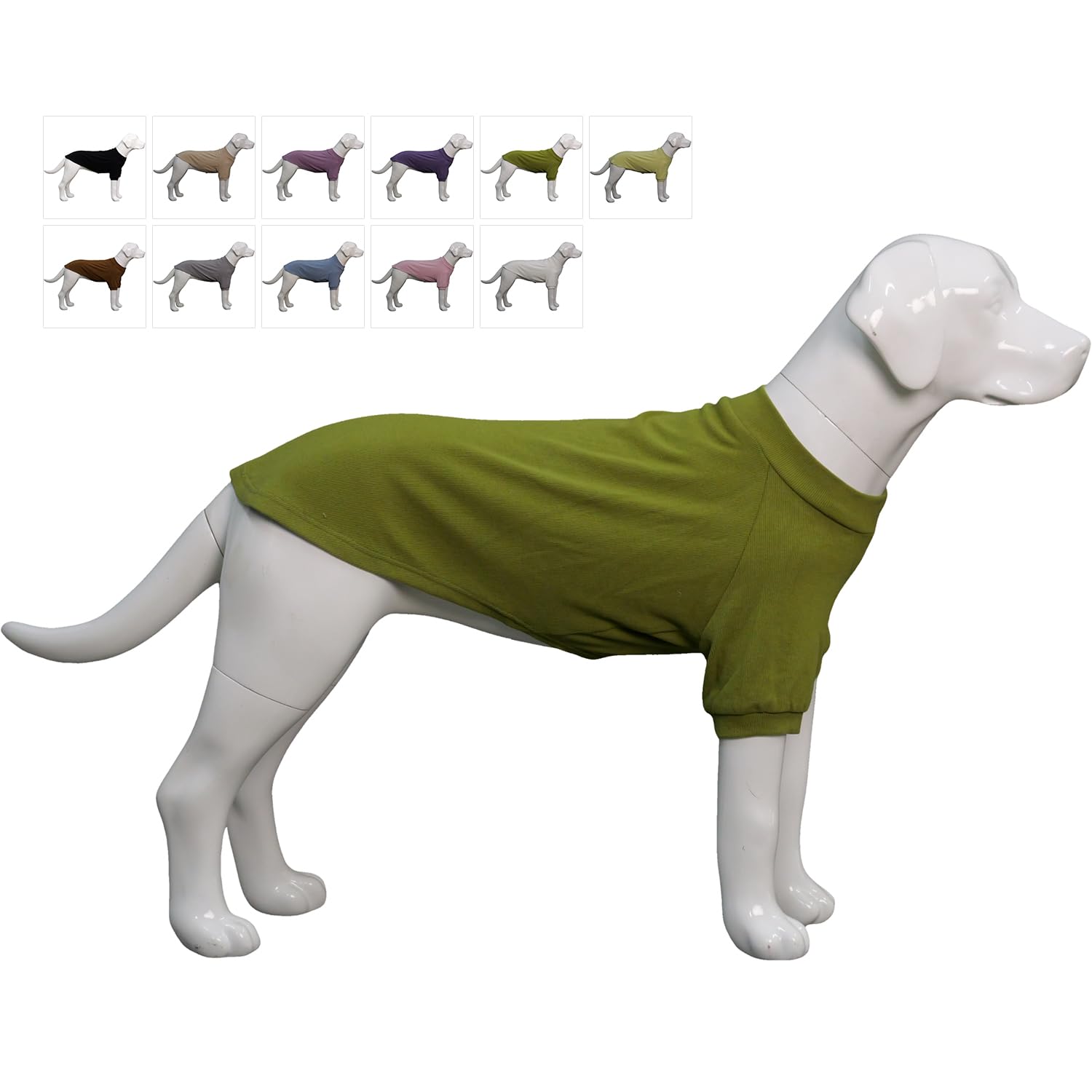 Lovelonglong Ribbed Dog T-shirt Cotton Knitted Dog Sweaters for All Season Pet T-shirts for Large Medium Small Dogs Olive green S