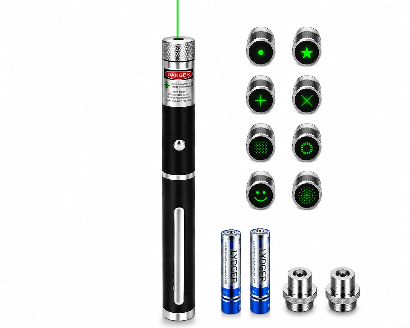 Laser Pointer Pen with Star Caps, Green Laser Light Beam Pointer for Presentation, Outdoor, Astronomy & Pet Play (1)