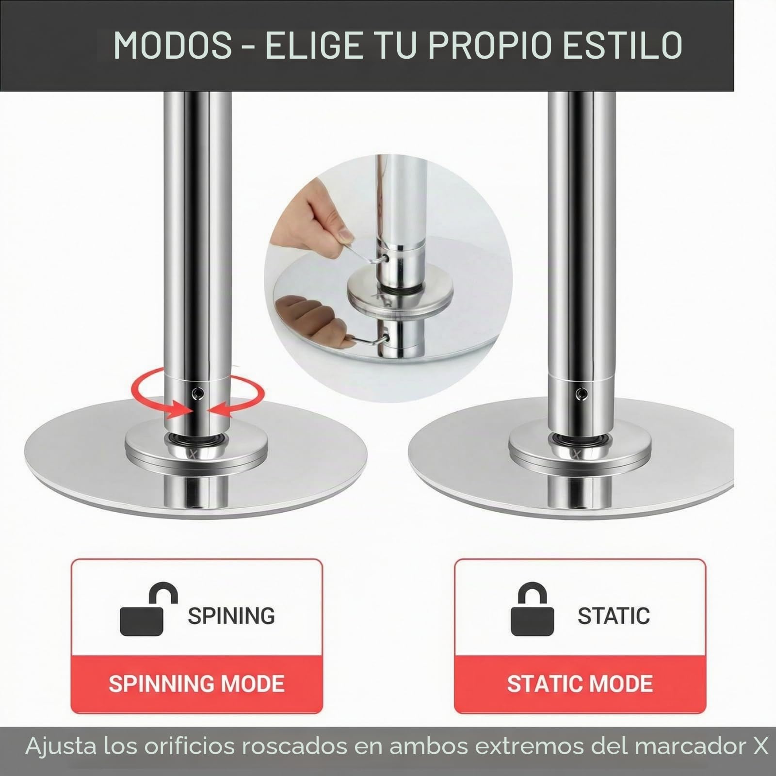 TLGREEN Barra de Baile Profesional Estática y Giratoria, Pole Dance de 45 mm Altura Ajustable de 2,35 m a 2,74 m, Portable, para Hogar Club, Fiesta, Principiantes