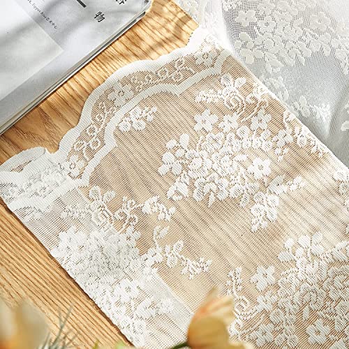YJ YANJUN Beige Net Curtains 54 drop Sheer Lace Curtains for Bedroom Heavy Short Window Voile Rod Pocket Set of 2 52 W x 54 L Inch(132cm x 137cm),Light Beige - Image 4