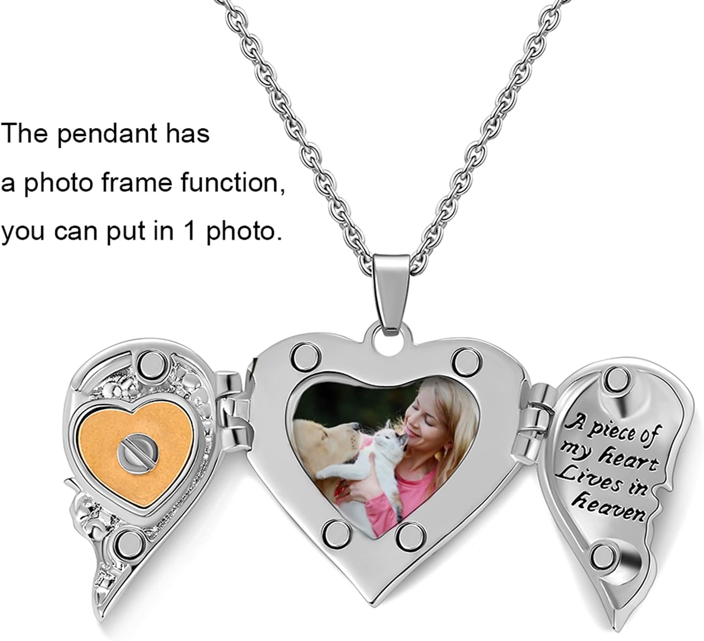 MeiceM Heart Crystal Urn Necklace for Ashes A Piece Of My Heart Lives In Heaven Cremation Jewelry Angel Wings Memorial Keepsake Pendant - Image 3