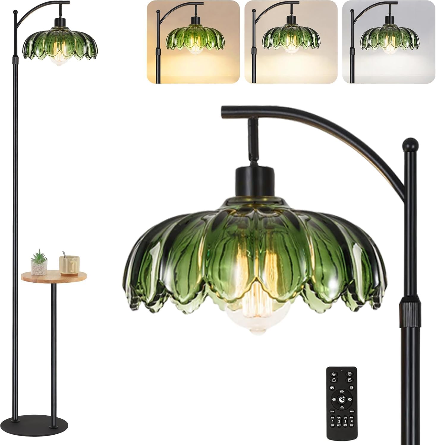 KZT Stehlampe Wohnzimmer mit Fernbedienung Dimmbar Stehleuchte mit Ablage Höhenverstellbar 177CM Vintage Stehlampe mit Fußschalter Leselampe für Schlafzimmer Büro Floor Lamp, E27 Glühbirne, Schwarz