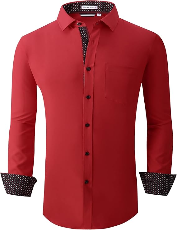 Alex Vando Mens Dress Shirt Wrinkle Free Regular Fit 4-Way Stretch Button Down Shirts