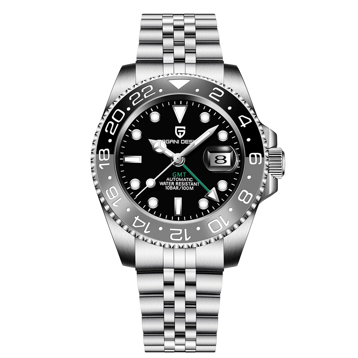 PAGRNE DESIGNPagani Design GMT Automatic Mechanical Men's Watch Rotating Ceramic Bezel Stainless Steel Watch with Date Function Men's Sport Watch