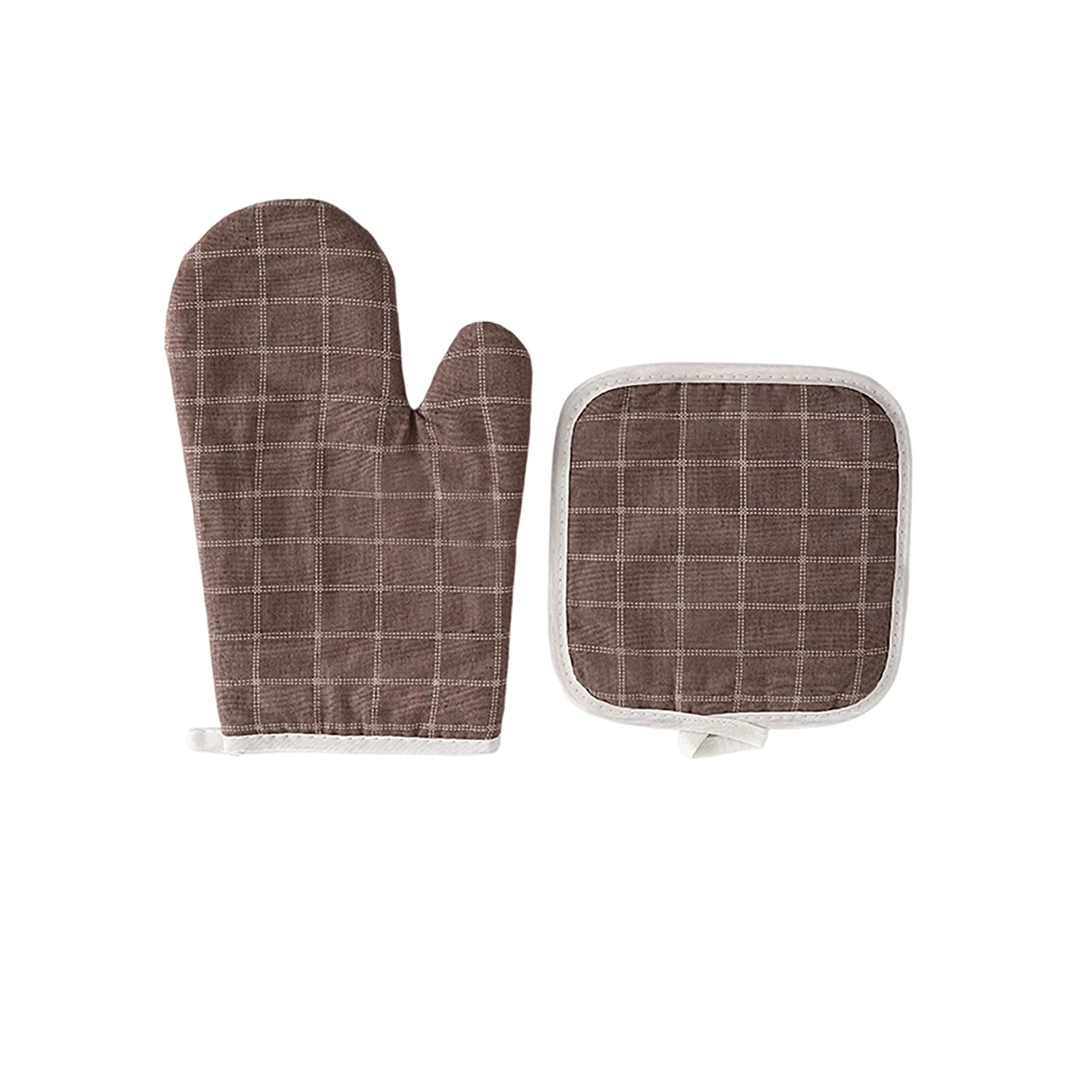 Heat Resistant Oven Gloves with Pot Holder Set, Non Slip Cotton Kitchen Mitts, for Baking Grilling Cooking Microwave BBQ Air Fryer Coffee