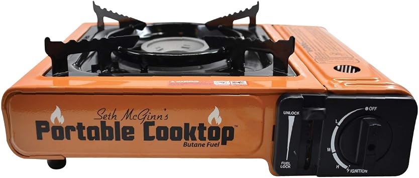CanCooker Butane Burner, Portable Stove & Cooktop for Camping, Tailgating, and Outdoor Adventures | Orange & Black Standard