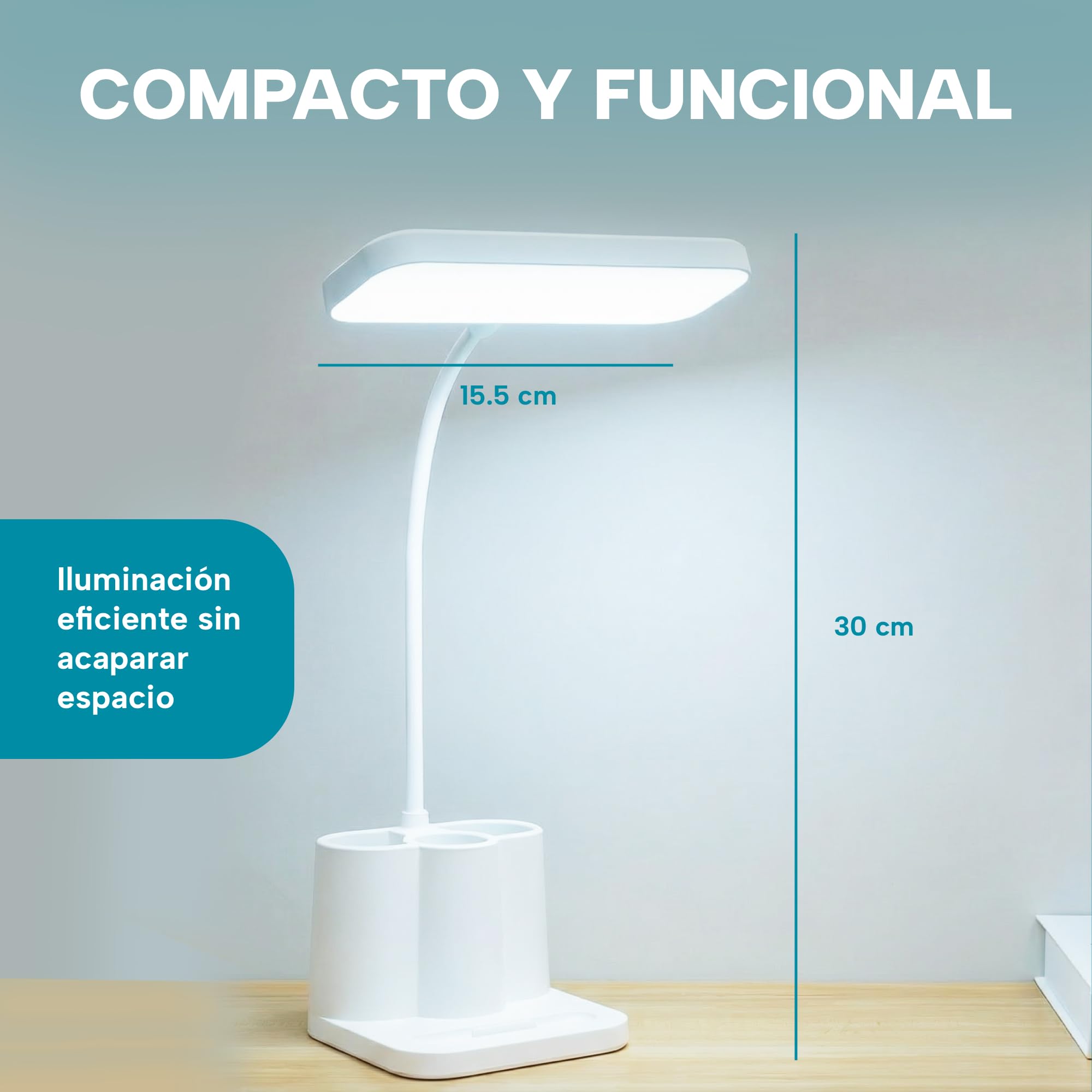 Flexo LED de Escritorio Antifatiga Ocular – Lámpara con 3 Modos de Luz y 8 Niveles de Brillo Regulable, Plegable con Cuello de Cisne 360° para Estudio, Oficina y Lectura