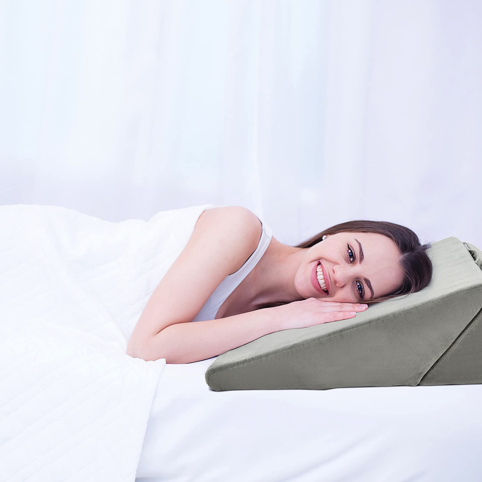 COSTWAY Keilkissen Lesekissen Rückenkissen Beinkissen, Memory Foam Bezug Waschbar, Reflux Kissen Erwachsene Bettsitzkissen Ergonomisch Venenkissen Relaxkissen für Bett & Sofa, 58x36x50,5cm (Grau)