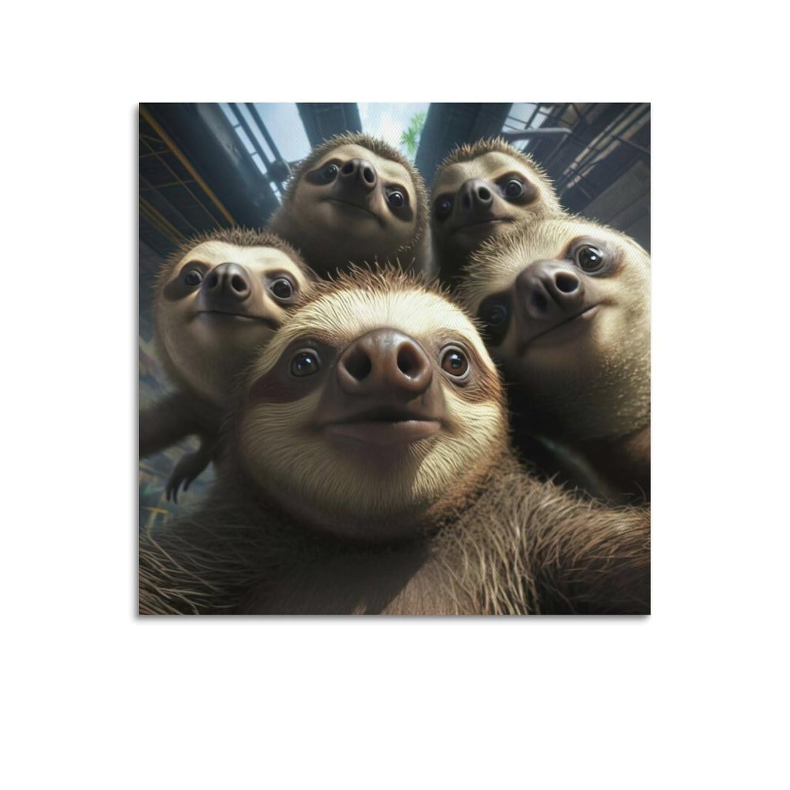 Xkuga Boys Unframe-Style Funny Animal Poster Nature Wildlife Vintage Sloth Selfie Modern Decorative Canvas Prints - Ideal Wall Art For Family, Man Cave, Game Room, & Girls Bedroom 12X12inch(30X30cm)