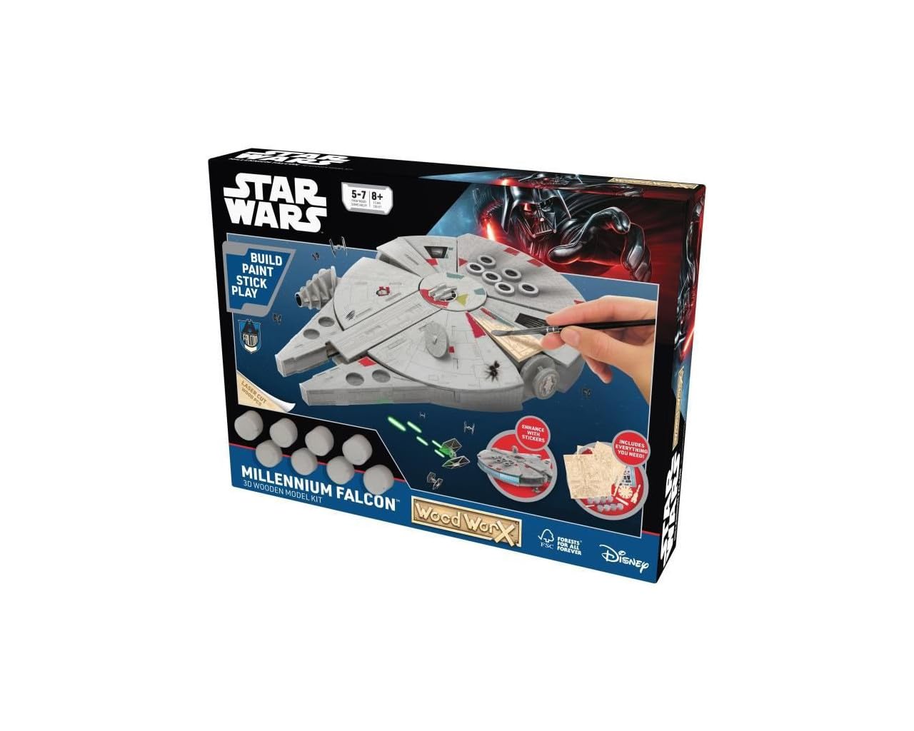 Wood Worx Star Wars Millennium Falcon, Juego de construcción de Manualidades DIY a Partir de 5 años, Juego de construcción de Madera sostenible con Certificado FSC para niños