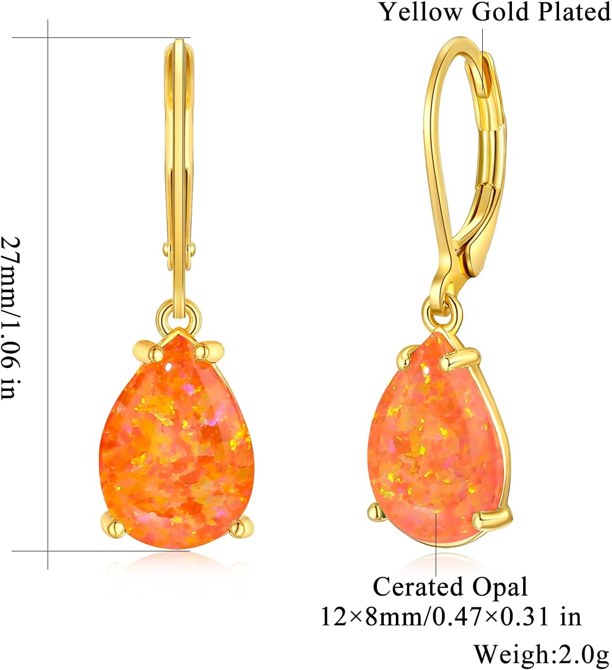 CiNily Teardrop Leverback Dangle Earrings for Women Hypoallergenic Created Fire Opal Pendant Drop Earrings 14K White/Rose/Gold Hanging Lever Earrings Fashion Graduation Party Jewelry Gifts - Image 3