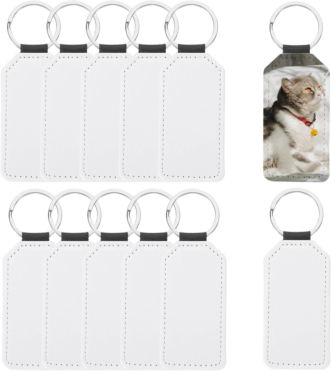 PATIKIL Sublimation Blank Keychains, Hexagon Keychain Blanks Double Side Leather Heat Transfer Key Chain for DIY, White