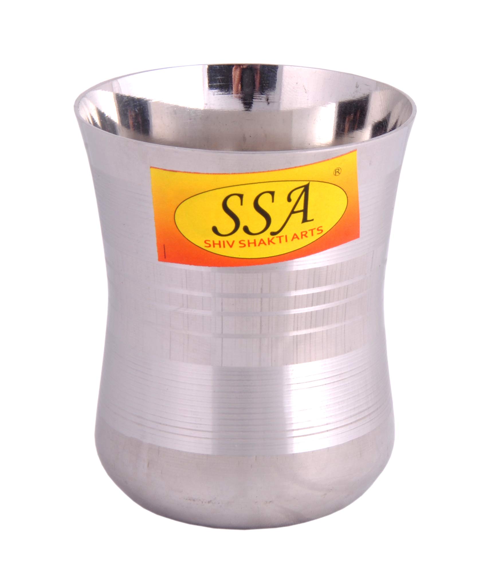 SHIV SHAKTI ARTS Curved Stainless Steel Small Silver Touch Design Glass, 150 ML Set of 12, Water Milk Tea Lassi Glass, Tumbler