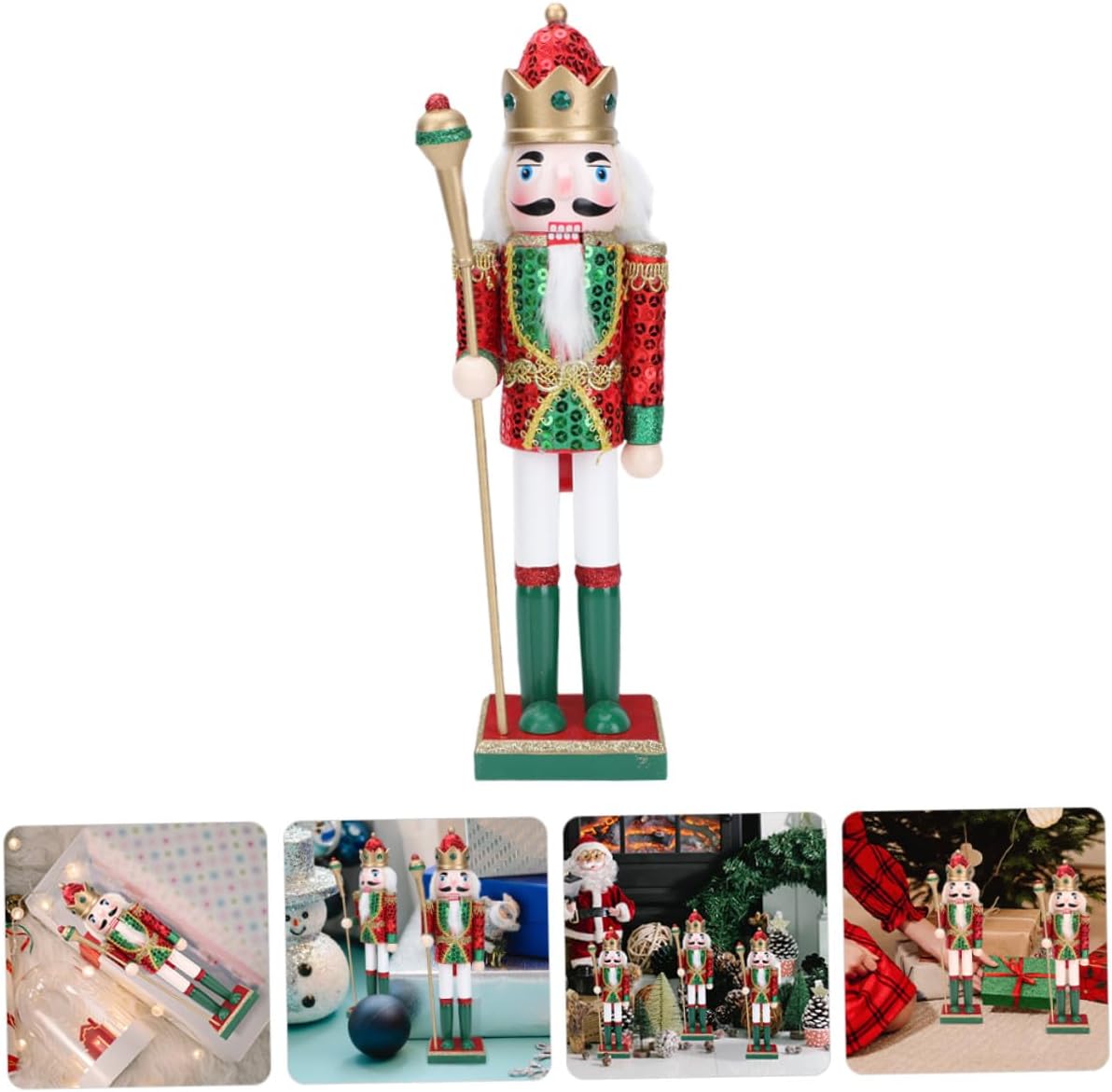 Christmas Nutcracker Decor Wooden Nutcracker Soldier Figurine Green Holiday Ornament for Christmas Home Table Decoration