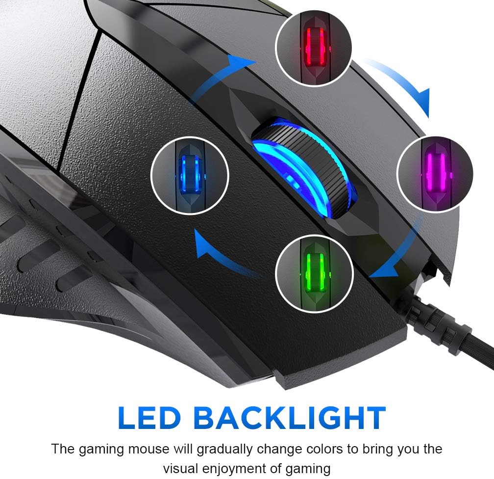 INPHIC Wired USB Mouse, Silent Click and Optical Tracking,1200DPI, 3-Button, Corded Mouse for PC Computer Laptop MacBook Office, Black