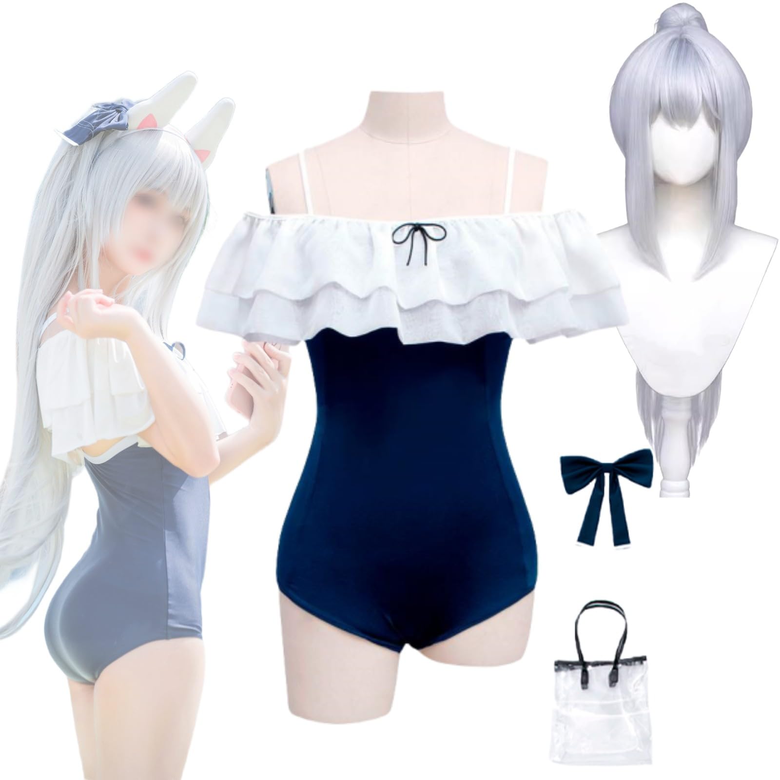 Amazon.co.jp: Plazhen 月雪ミヤコ 水着 コスプレ衣装 髪飾付き