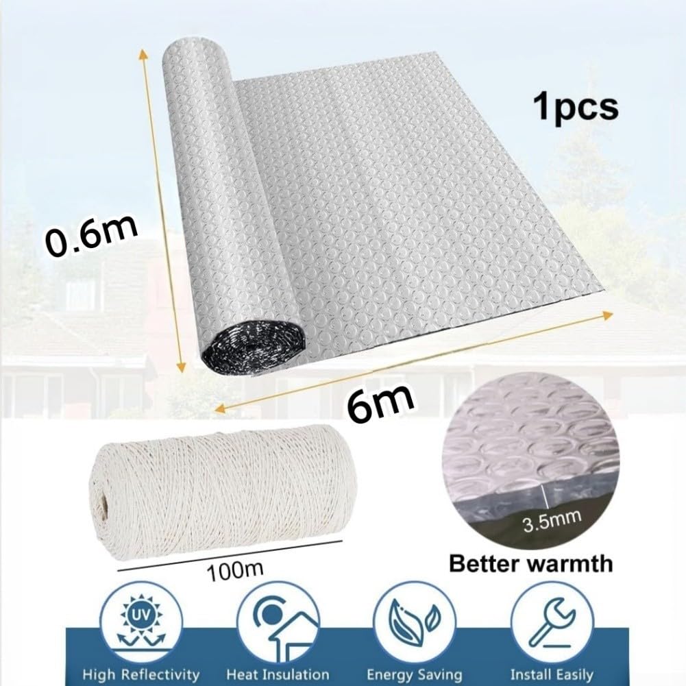 Hoch für schlagfeste, doppelseitige Aluminium-Luftblasenfolie, wasserdichte Winter-Pflanzenschutzisolierung für Topfpflanzen, Innen- und Außenbereich, Gartenabdeckung (0,6 x 6 Meter)