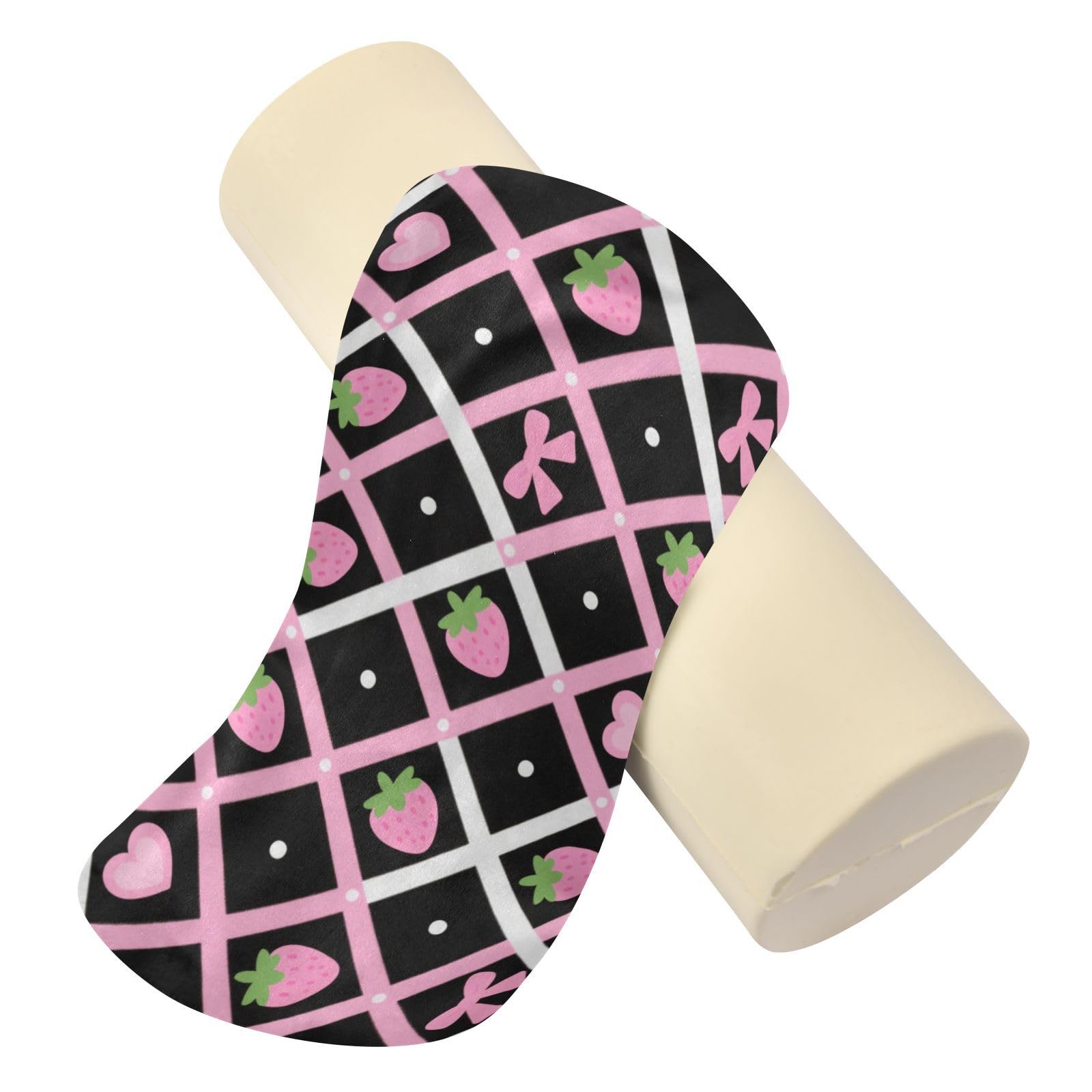 EtherSpher Pink Cute Strawberry -Shaped Grid Decorative Knee Bolster Pillow for Legs Decorative Round Pillow Covers Small Round Cushion Neck Roll Covers with Zipper soporte para el Cuello