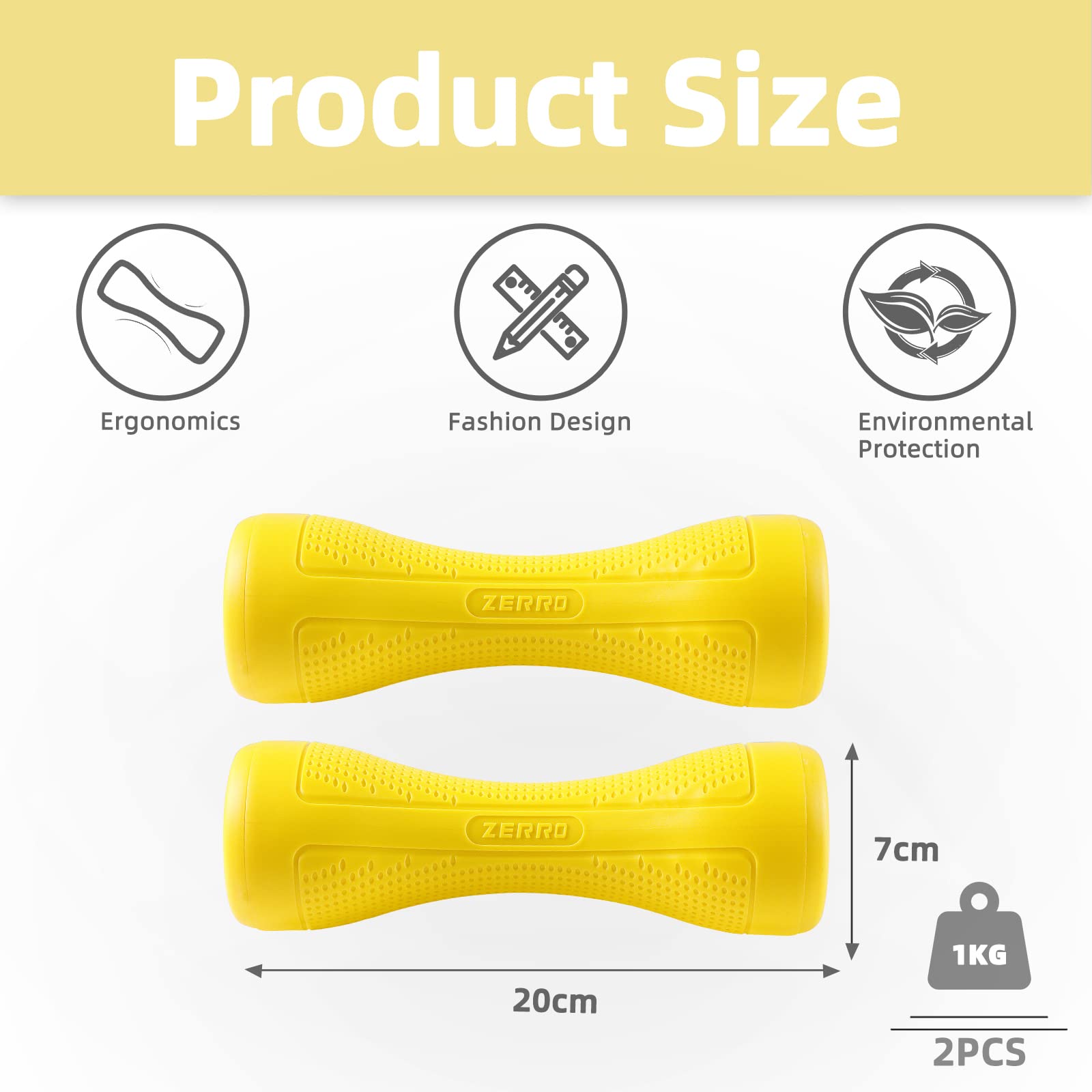 ZERRO Komplet hantli 2 sztuki z podstawą na hantle, hantle fitness 1 kg, 1,5 kg, 2 kg dla kobiet do użytku domowego.