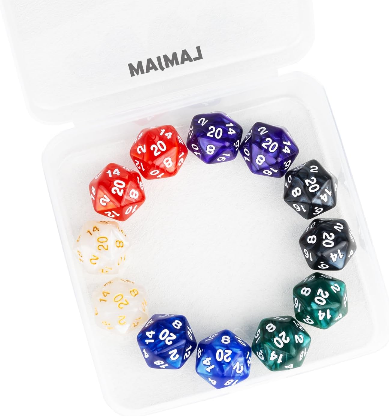 12 Pieces Polyhedral D20 Dice Pearl 20 Sided MTG Dice Set for Magic Cards Gaming, RPG, D&D Accessories