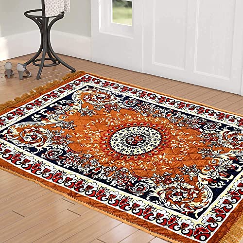 Image of Shree Polymers Velvet Pooja Aasan Rectangular Floor Mat for Prayer & Meditation Sitting Multipurpose Mat (Color-Golden, Size-30X48 Inches)