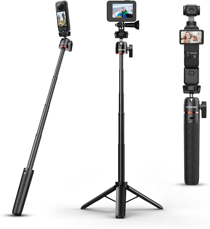 Mini Tripod for Camera, 24.61"/62.5cm Tripod Selfie Stick with 5 Levels Adjustment 360° Ball Head 1/4" Screw Desktop for DJI Osmo Pocket3 Vlog Handle Grip Insta360 Action 5 Pro/4/3 Camera
