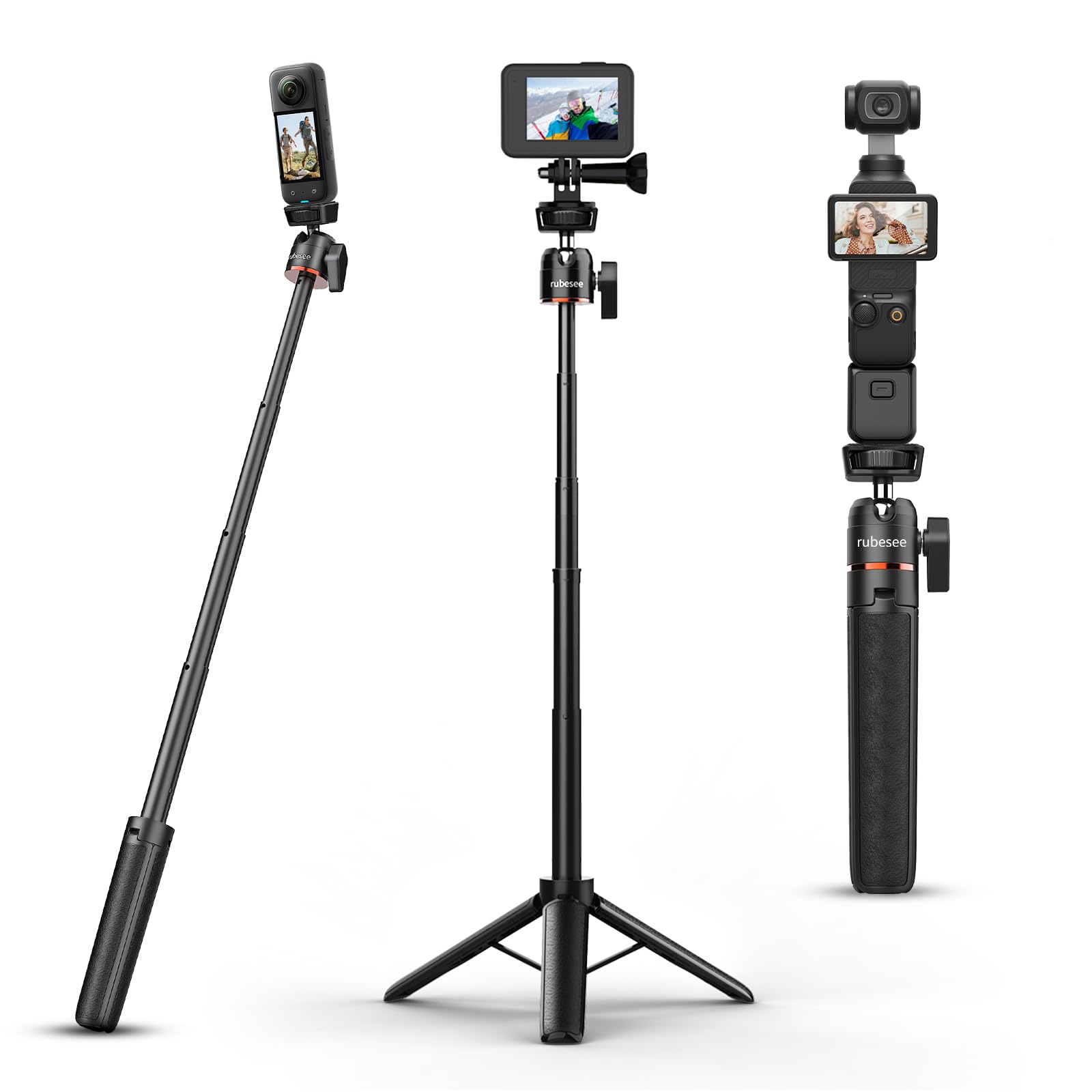 rubesee Mini Tripod for Camera, 24.61"/62.5cm Tripod Selfie Stick with 5 Levels Adjustment 360° Ball Head 1/4" Screw Desktop for DJI Osmo Pocket3 Vlog