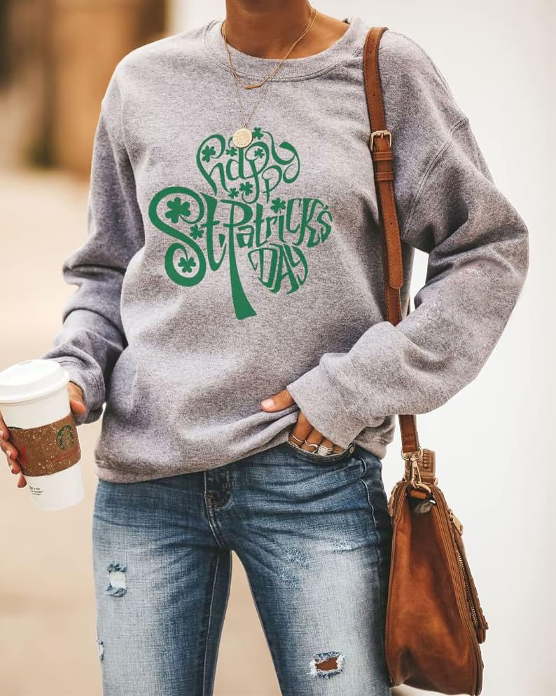 Image of Women's St Patrick's Day Shamrock Sweatshirt Irish Shirts Pullover Top Cute Long Sleeve Holiday Outfit & Gift